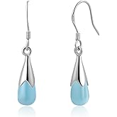 Watforsh Silver Teardrop Aquamarine Dangle Earrings for Women Blue Crystal Drop Earrings for Birthstone Jewelry