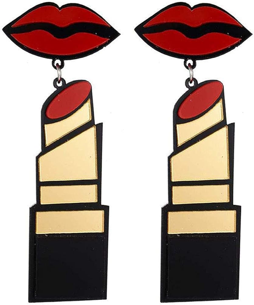 Sexy Red Lips Lipstick Acrylic Dangle Earrings Fashion Long Lipstick