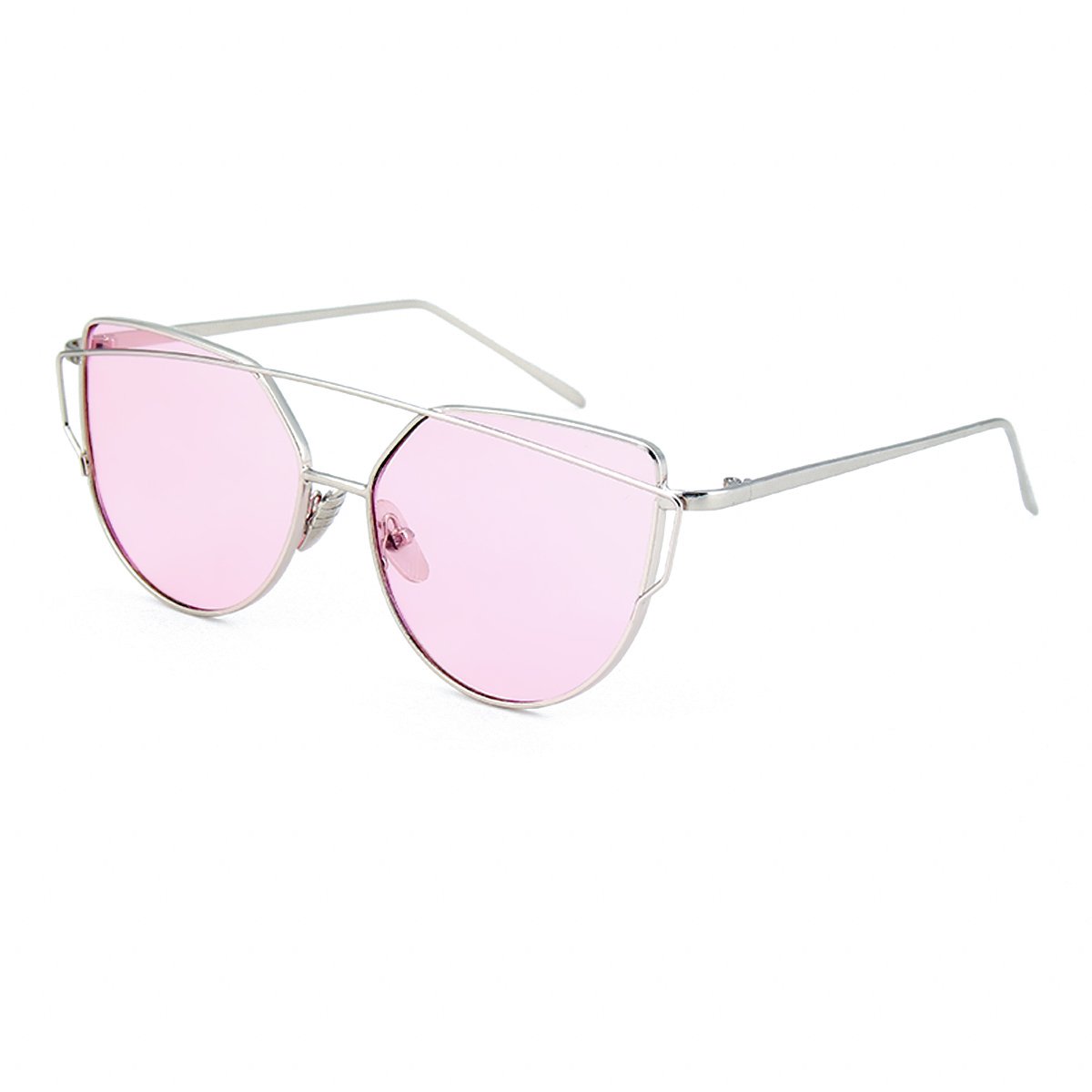 WISH CLUB Women Cat Eye Sunglasses Oversized Transparent Clear Fashion Lens Durable UV400 Glasses(Pink)