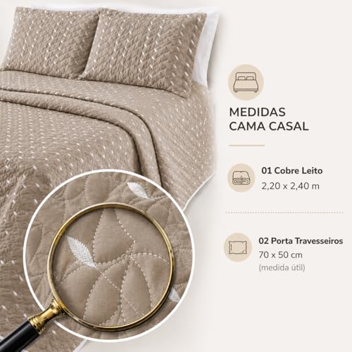 Cobre Leito Luxo Bordado Super Macio Dupla Face 400 Fios (Avelã, Casal Padrão)