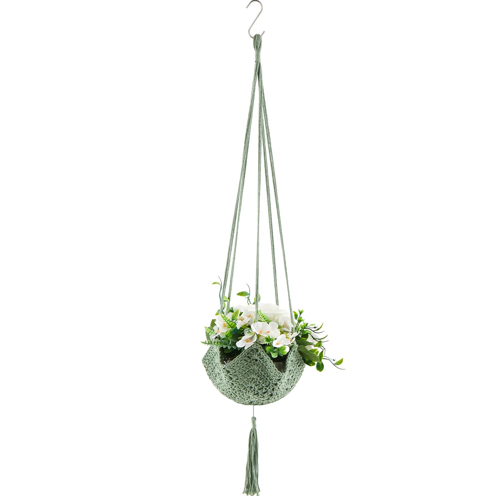 Photo 1 of Shappy 1 Pack Jute Crochet Long Plant Hanger for 3 Inch to 12 Inch Pots, Macrame Plant Holder Rope with S Shaped Hooks for Halloween Home Decor (Sage Green)