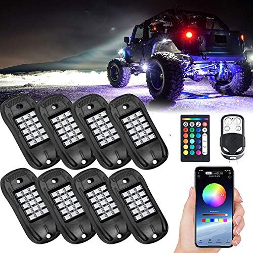 USTELLAR RGB LED Rock Lights 8 Pod Remote Multicolor Undercarriage Neon Light Kit Waterproof AUTO Wheel Exterior Underglow Lighting for Golf Ford Chevy Jeep Under Car Truck RV RZR ATV UTV SUV Off Road USTELLAR RGB LED Rock Lights 8 Pod Remote Multicolor Undercarriage Neon Light Kit Waterproof AUTO Wheel Exterior Underglow Lighting for Golf Ford Chevy Jeep Under Car Truck RV RZR ATV UTV SUV Off Road