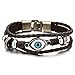 COOLSTEELANDBEYOND Three-Row Mens Women Tribal Evil Eye Beads Charms Leather Bracelet Wristband Wrap Bracelet