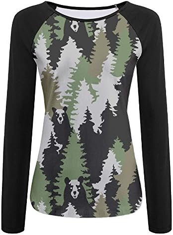 Bear Camouflage Womens Casual 3D Print Raglan Baseball T Shirts Long Sleeve Quick Dry Cozy Adult Pullover Sweatshirt Baseball Top Tees