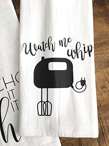 Funny Kitchen Towel Set - Chop it like it's Hot and Watch me Whip - for the Chef and Baker - Hostess Housewarming Gift - SET OF 2