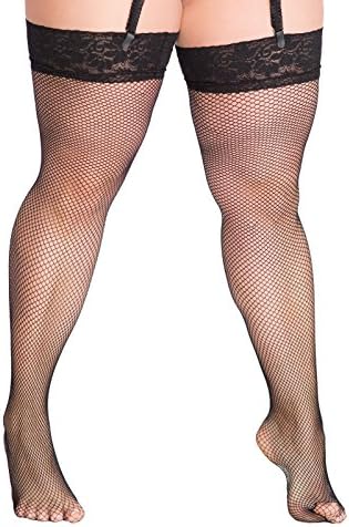 Lida Fishnet Plus Size Stockings-Black-3/Medium