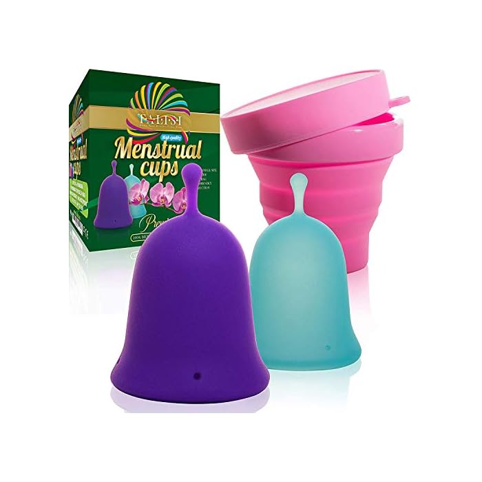 Talisi Best Reusable Menstrual Cups (Small & Large) with Collapsible Silicone Foldable Sterilizing Period Cup Set of 2…
