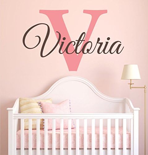 Baby Girl Initial Personalized Custom Name Vinyl Wall Decal 40" W by 23" H, Girl Name Wall Decals, Wall Decal, Name Wall Decal, Nursery Name Decal, Girls Names, Plus Free White Hello Door Decal