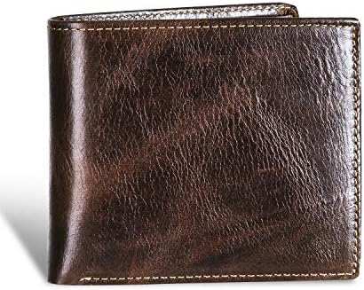 Mens wallet RFID Genuine Leather Bifold wallet for men with ID Window 10 Card Holders Gift Box