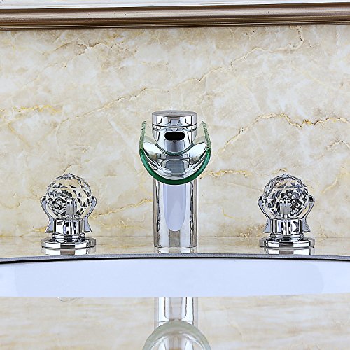 Lovedima Bathroom LED Lighted Waterfall Sink Faucet With Crystal Handles in Chrome