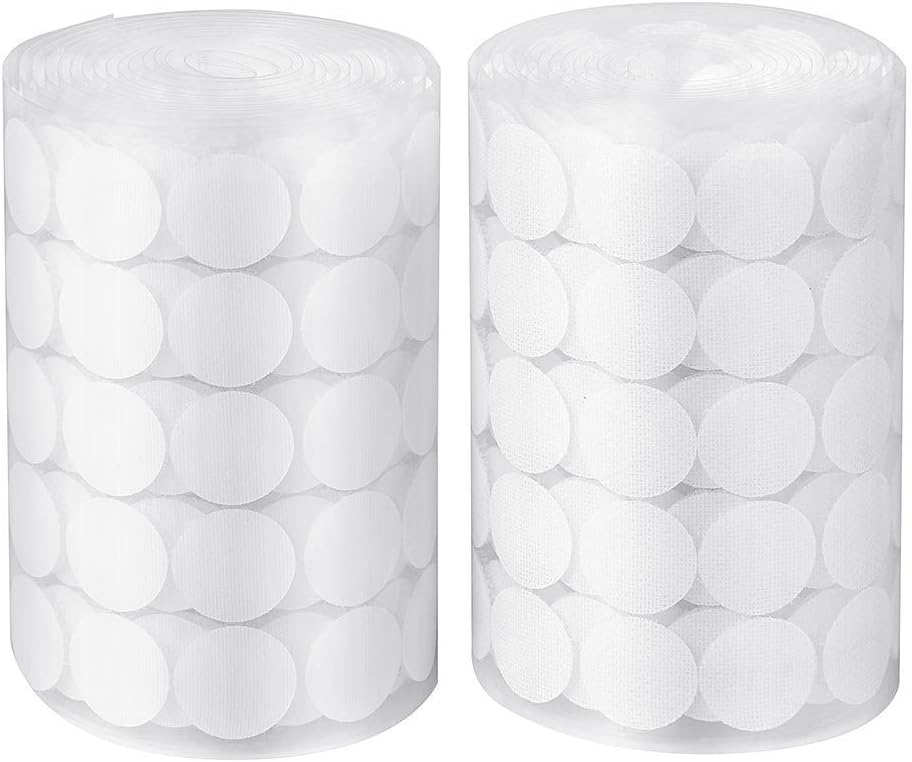 Simuer 600pcs Self Adhesive Dots Hook & Loop Sticky Back Nylon Coins Dots 20mm Diameter Sticky Glue Dot Tapes White(300 Pair Sets)