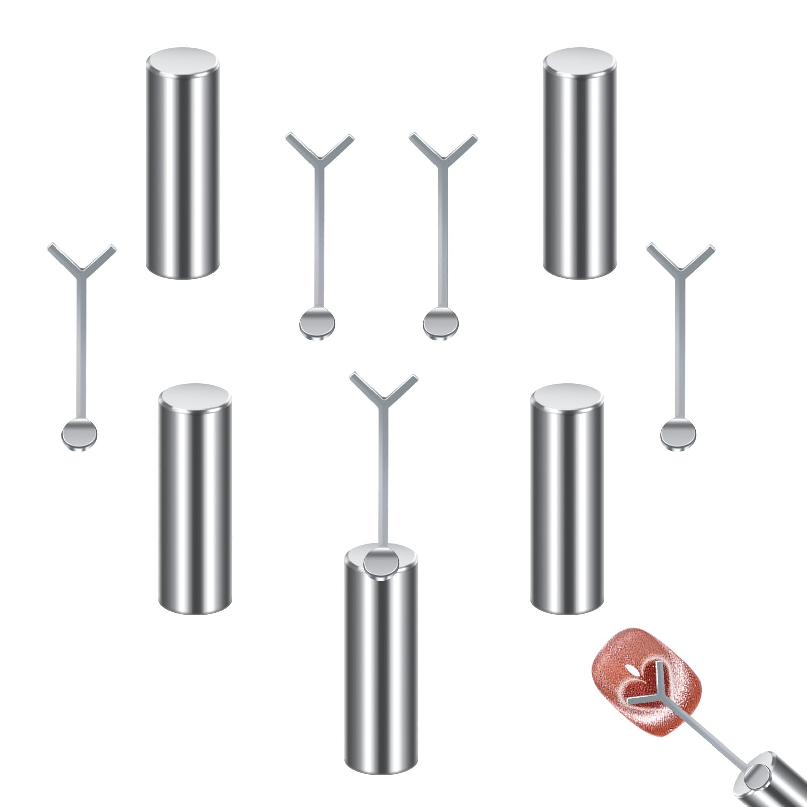Photo 1 of Heart Magnet Tool for Cat Eye Gel Polish - Magnetic Nail Art Kit with Y-Shaped Guide Sticks, Create Salon-Quality Heart & Cat Eye Designs at Home (5pcs Set)
