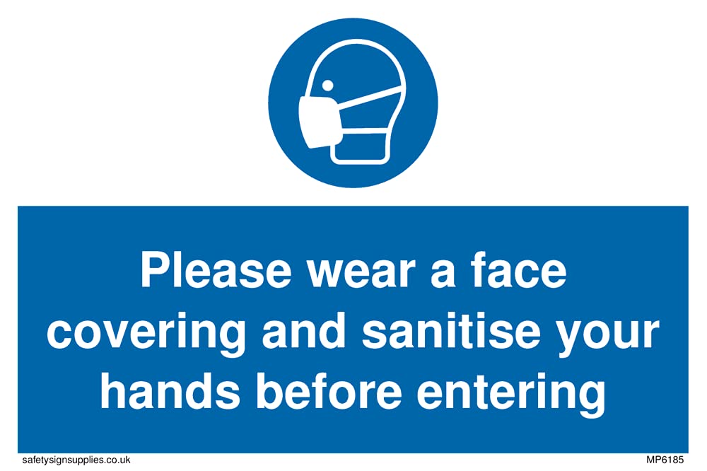 Pack of five - Please wear a face covering and sanitise your hands before entering Sign - 150x100mm - A6L