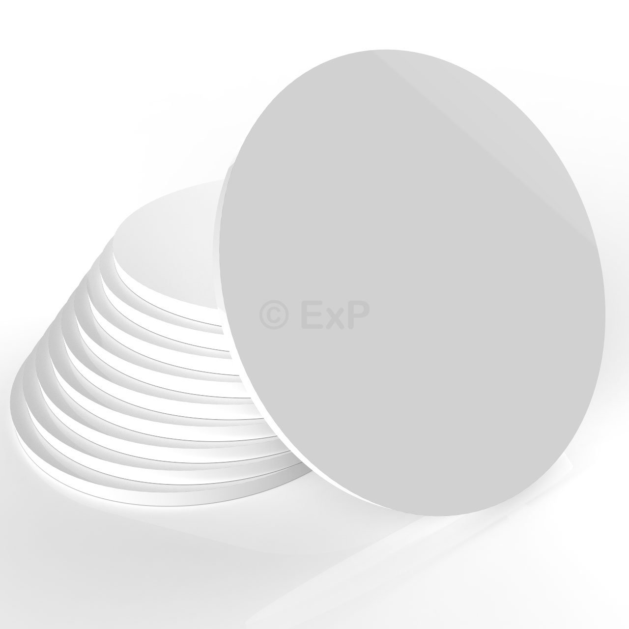 Expression Products Pack of 5-50mm Diameter (Approx 2 Inch), Free Trolley Token Material Sample Included per Shipment - Acrylic Plastic Round Circle Discs Made From 3mm Thick High Gloss White Acrylic