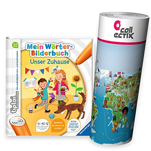 Ravensburger tiptoi® Buch | Mein Wörter-Bilderbuch: Unser Zuhause + Kinder Weltkarte - Länder, Tiere, Kontinente