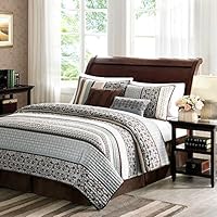 Madison Park Princeton King Size Quilt Bedding Set - Teal, Jacquard Patterned Striped - 5 Piece Bedding Quilt Coverlets - Ultra Soft Microfiber Bed Quilts Quilted Coverlet