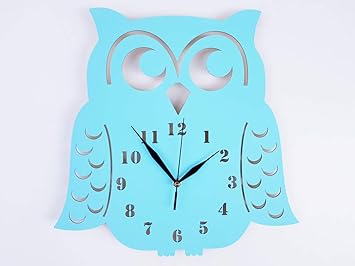 Babees Kinder Wanduhr Eule Uhr Ohne Tickgerausche Kinderuhr Fur Kinderzimmer Lautlos Uhrwerk Wanddeko Skandi Deko Blau Amazon De Baby