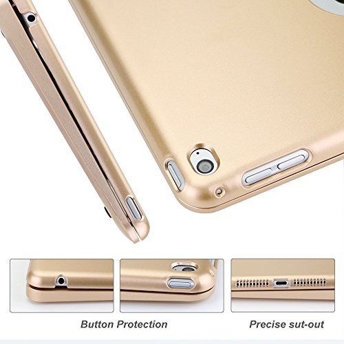 iPad Mini 4 Keyboard Case, iEGrow F1+ Ultra Slim Clamshell Lightweight Keyboard Case for iPad Mini 4 Model A1538/A1550(Gold) - Thumbnail 3