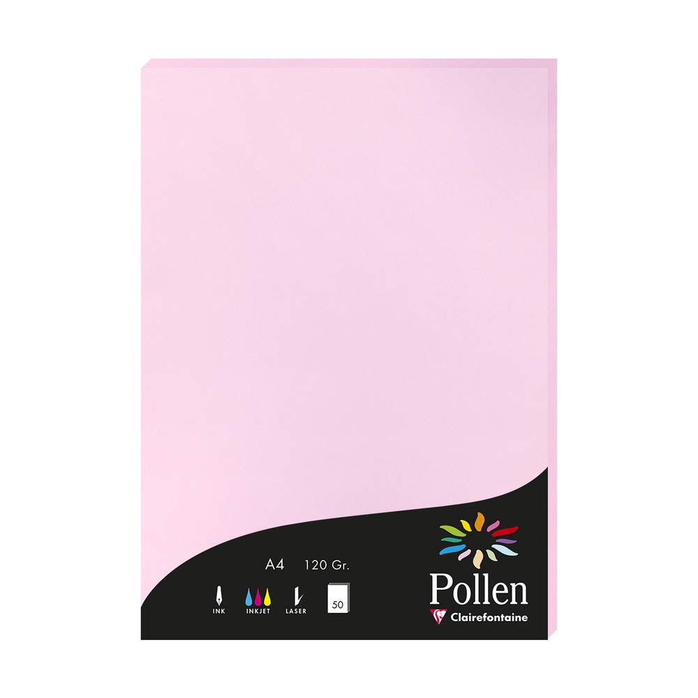 Clairefontaine 4213C Wallet of 50 Sheets Format A4 (21x29,7cm) 120gsm Dragée Pink Invitation Paper Events Correspondence Pollen Range Premium Smooth Paper