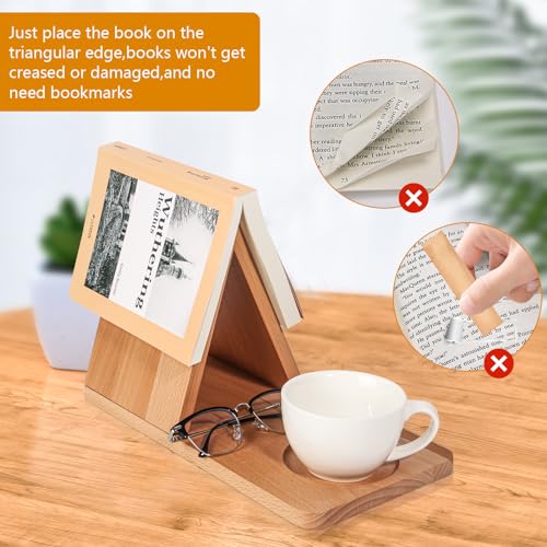Sloworld Small Bookshelf, Triangle Book Holder, Wood Short Mini Book Rest, Simple Bookcase for Bedroom Nightstand Office Table Centerpiece Decor for Coffee and Book Lover Gift (Coffee)