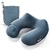 BestMaxs Travel Neck Pillows for Airplanes U Shaped Inflatable Traveling Soft Sleeping Pillow Compact for Train Car Plane Bus with Washable Velvet Cover、