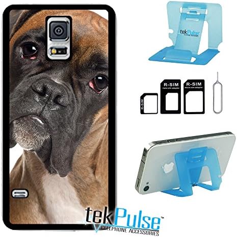 TekPulse (tm) Adorable Sad Boxer Dog Real Leather TPU Back Cell Phone Case &amp; Nano Sim Card Adapter &amp; Collapsible Cell Phone Stand - [Bundle Pack, 3 pcs] - Direct Print Technology