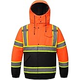 TOKISHI High Visibility Hoodie For Men Reflective Safety Jacket Zipper Men'S/Women'S Construction Work Safety Insulated Parka