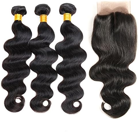 ZILING Brazilian virgin hair body wave with lace closure human hair bundles with closure extensions hair (10 12 14 w 10 middle part)