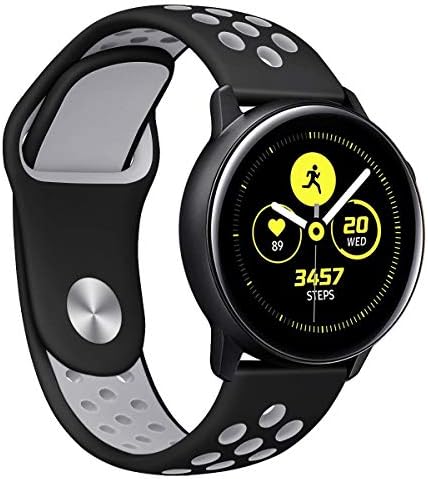 AUSWAUR Galaxy Watch Active 40mm / Active 2 40mm&44mm Bands Strap, Galaxy 42mm Bands, 20mm Silicone Sports Replacement Strap Wristband for Gear Sport/Garmin VivoActive 3/Ticwatch 2/E - Black/Gray