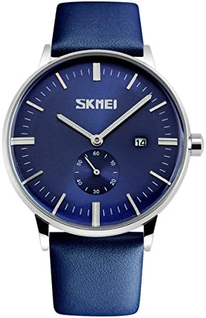 VBBARC Men's Casual Classic Quartz Analog Wrist Business Watch With 40mm Case Leather Band（Blue）