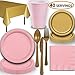 Disposable Party Supplies, Serves 40 - Light Pink and Gold - Large and Small Paper Plates, 12 oz Plastic Cups, Heavyweight Cutlery, Napkins, and Tablecloths. Full Two-Tone Tableware Set