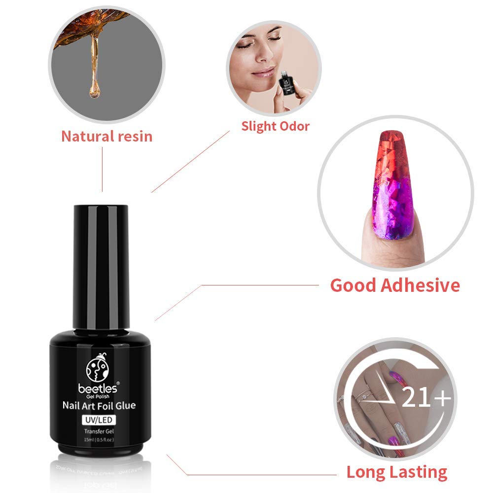 Beetles Nail Art Foil Glue Gel for Foil Stickers Nail Glue Transfer Tips Star Glues Nail Art Manicure DIY LED Lamp Required Soak Off 15ML 2 Bottle : Beauty