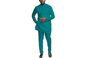 SEA&ALP African Suits for Men Slim Fit Dashiki Long Sleeve Shirt and Pant 2 Piece Attire Traditional Outfits