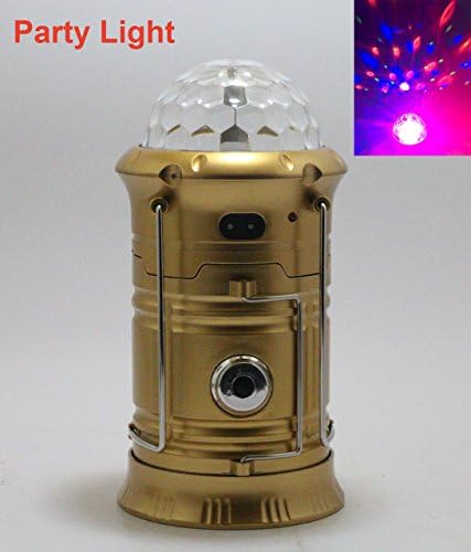Updated Party Light, Camping Lantern, Rechargeable LED Camp Light &amp; Handheld Flashlight in the Bottom for Hiking, Camping, Fishing, Hurricanes, Outages, Emergency Charging for Mobilephone (Gold)