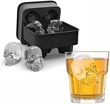 DenSan Skull Ice Cube Trays 3D Cool Shape Flexible Silicone Mold Tray Makes Four Giant Iced Skulls Easy Release - Dishwasher Safe(Black)
