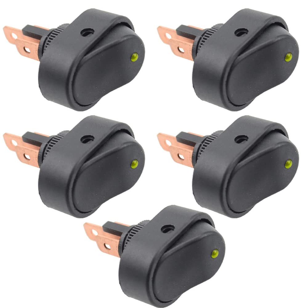 CENPEK 5Pcs Waterproof LED Lighted Rocker Switch Toggle 12V 30A SPST 3 Pin On-Off Blue Round Dot Switch for Car Boat Marine-Yellow LED