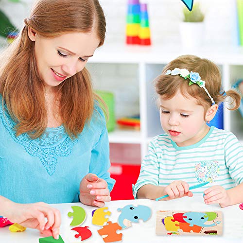 HighFun Wooden Jigsaw Puzzles for Kids Ages 2 3 4 5 Years Old,Wooden Animals & Vehicle Puzzles Set for Toddlers,Preschool Education Learning Puzzles Toys for Boys and Girls