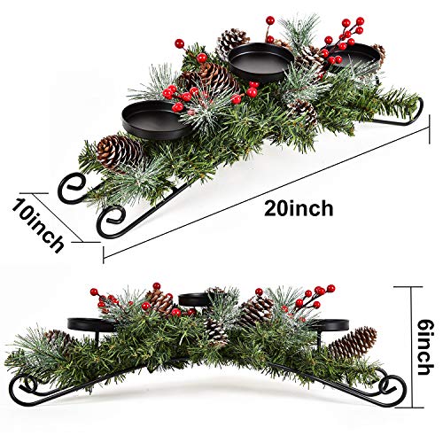 Lvydec Christmas Candle Holder Centerpiece Pine Cones And Red Berry