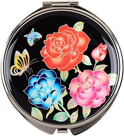MOP Antique Rose Pocket Mirror Magnifying Compact Size Travel Makeup Folding Cosmetic Hand Mirror Mother of pearl