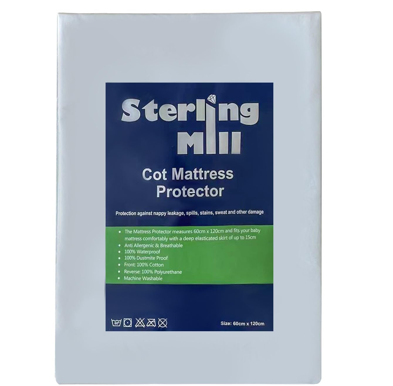 Waterproof for Baby Cot Bed 60x120cm – Soft Cotton Fitted Sheet – Noiseless & Washable Cot Bed Mattress Protector – Hypoallergenic Baby Mattress Protector