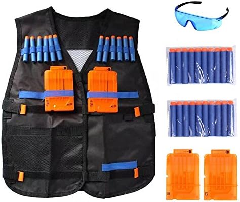 Tactical Vest Kits for Nerf Guns N-Strike Elite Series-with 20 refill bullet soft darts and 2 reload clip and protective glasses