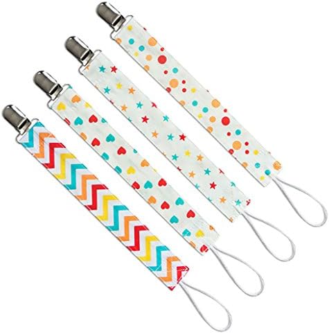 Welandtech Pacifier Clip Set– 4 Binky Clips for Boys and Girls– Universal Teething Ring / Teether Toys / MAM Soothie Pacifier Holder – Ideal Baby Shower Gift (Red and Orange for Girls)