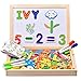 INNOCHEER Wooden Magnetic Puzzles, Letters/Numbers/Shape 110 Pieces with 5 Colored Dry Erase Markers Set - Learning & Educational Game Toy for Kids