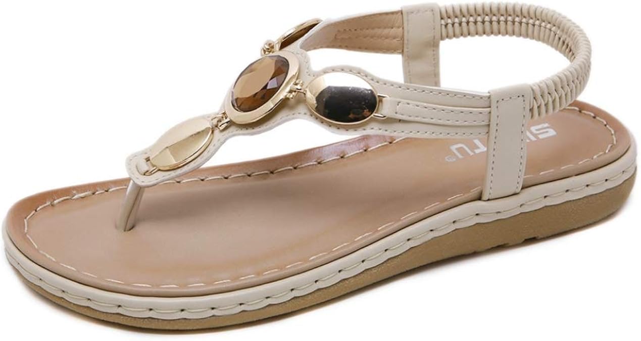 Amazon.com | Summer Flip Flop Flat Sandals for Women Rhinestone Vintage Metal Buckle Low Heel 