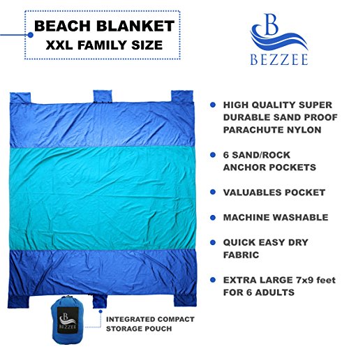 Bezzee Extra large Beach Blanket sand proof Beach Mat Picnic blanket