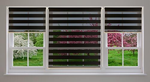 All Design's Pearl Collection Zebra Room Darkening Double Polyester Roller Shade / Window Blinds with Looped Chain, 39"W x 72"H Black