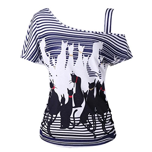 Alimao T-Shirt, Women Casual Plus Size Black Cat Printed Short Sleeve T-shirt Blouse (M, Black)