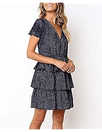 Vestido de volantes de manga corta para mujer MISSLOOK Vestido de lunares con cuello en V Mini vestido de cambio oscilante