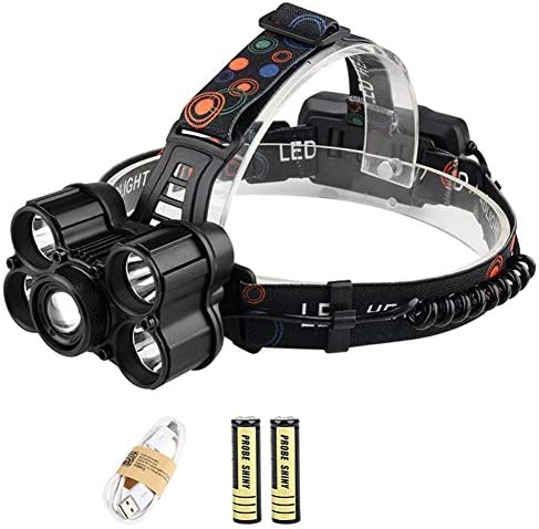 Milnnare,Flash Light,Zoomable 4 Modes 5LED T6 Headlamp Rotating Rechargeable Flashlight Head Torch - Black