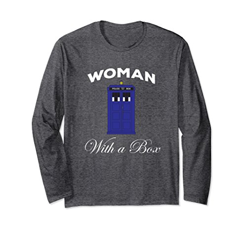 Unisex Woman With A Blue Box Long Sleeve T-Shirt XL: Dark Heather